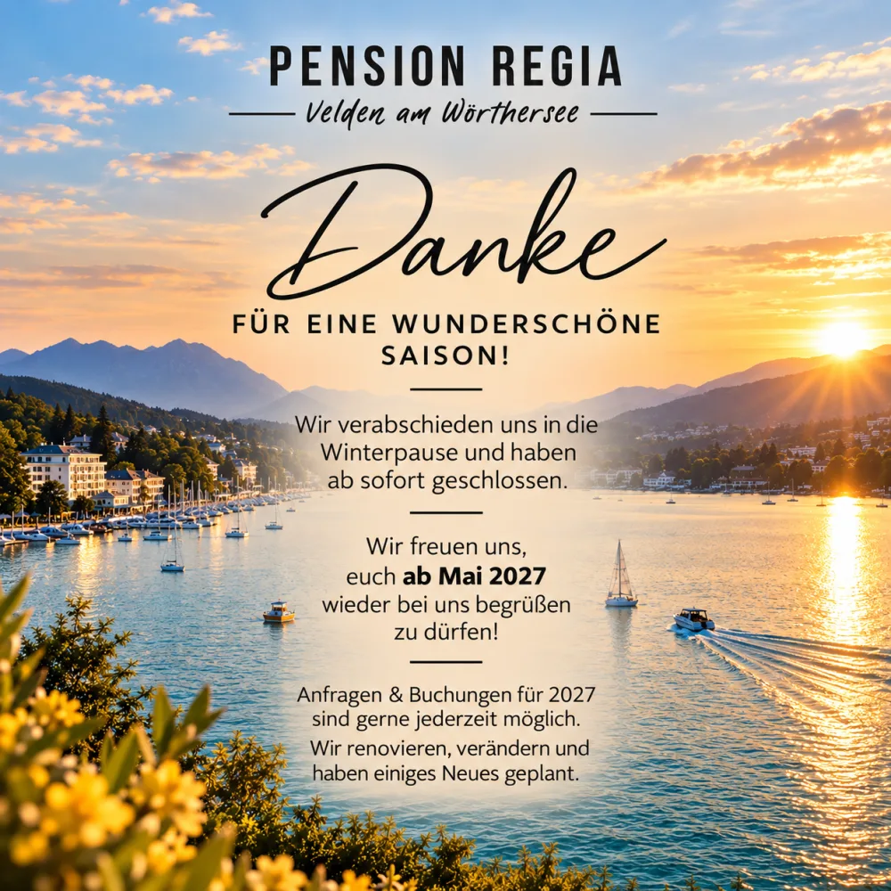 Pension Regia – Danke für eine wunderschöne Saison! Wir sind in der Winterpause und freuen uns, euch ab Mai 2027 wieder begrüßen zu dürfen. Anfragen & Buchungen für 2027 sind jederzeit möglich.